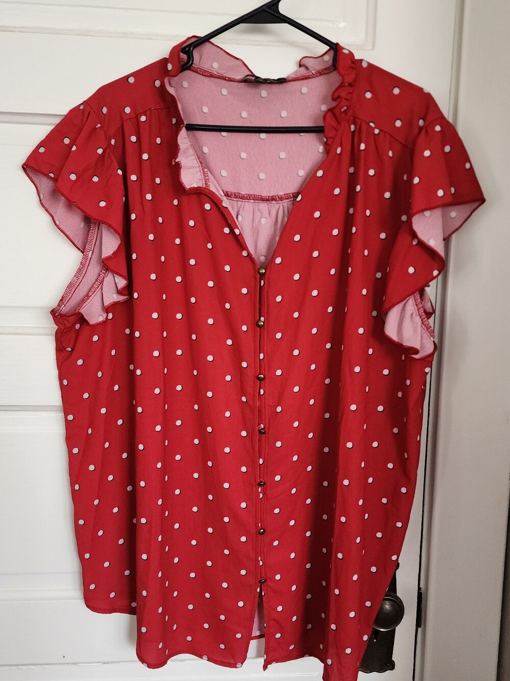 Red Polka Dot Ruffled Sleeve Blouse